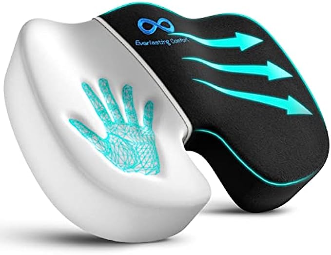 Everlasting Comfort Seat Cushion Pillow for Office Chair - Sit Longer, Feel Better - Butt, Tailbone, Back, Coccyx, Sciatica Memory Foam Cushions - Computer Desk Pain Relief Pad